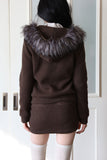 Trimming hood fur knit zip-up