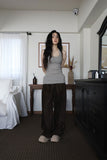 Belted frill velvet pants