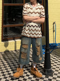 Wave Openwork Collar Knit