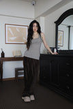 Belted frill velvet pants