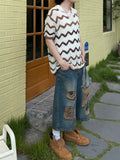 Wave Openwork Collar Knit