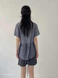 [Short sleeve ver.] Strap See-Through Long Blouse