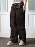 Belted frill velvet pants
