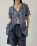 [Short sleeve ver.] Strap See-Through Long Blouse