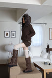 Trimming hood fur knit zip-up