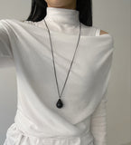 Black Bold Drop Layered Necklace