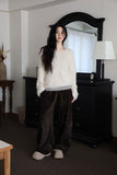 Belted frill velvet pants
