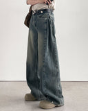 Side Pintuck Snap Denim Pants