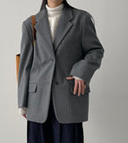[wool20%] Stripe loose-fit single blazer