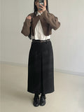 Suede pin tuck crop shirt