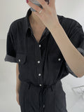 [unisex] Stripe Pocket Tencel Overfit Shirt