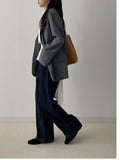 [wool20%] Stripe loose-fit single blazer