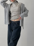 Stripe Fleece Turtleneck T-Shirt