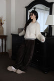 Belted frill velvet pants