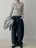 Stripe Fleece Turtleneck T-Shirt