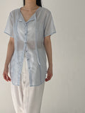 [Short sleeve ver.] Strap See-Through Long Blouse