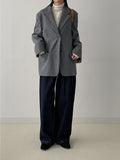 [wool20%] Stripe loose-fit single blazer