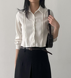 Suede pin tuck crop shirt