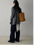 [wool20%] Stripe loose-fit single blazer
