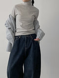 Stripe Fleece Turtleneck T-Shirt