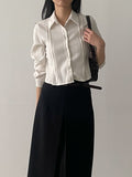 Suede pin tuck crop shirt