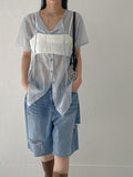 [Short sleeve ver.] Strap See-Through Long Blouse