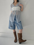[Short sleeve ver.] Strap See-Through Long Blouse