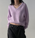 [wool30%] Riddle Mohair V-neck loose fit knit