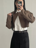 Suede pin tuck crop shirt
