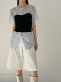 [Short sleeve ver.] Strap See-Through Long Blouse