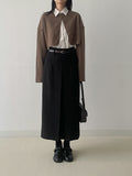 Suede pin tuck crop shirt