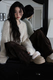 Belted frill velvet pants