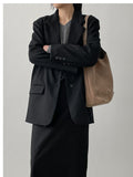 [wool20%] Stripe loose-fit single blazer