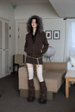 Trimming hood fur knit zip-up