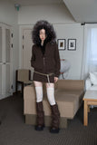 Trimming hood fur knit zip-up