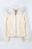 Trimming hood fur knit zip-up
