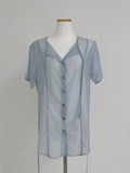 [Short sleeve ver.] Strap See-Through Long Blouse