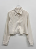Suede pin tuck crop shirt
