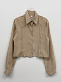 Suede pin tuck crop shirt