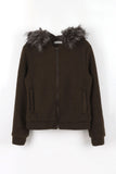 Trimming hood fur knit zip-up