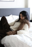 Belted frill velvet pants