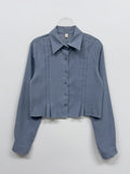 Suede pin tuck crop shirt