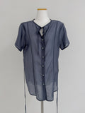 [Short sleeve ver.] Strap See-Through Long Blouse