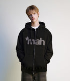 mah CUT OFF APPLIQUE ZIP-UP HOODIE