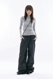 Pinstripe wide banding pants