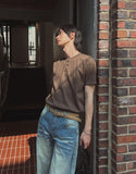Basic henley neck muscle short sleeve tee