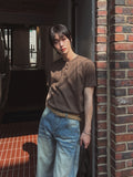 Basic henley neck muscle short sleeve tee