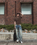 Basic henley neck muscle short sleeve tee