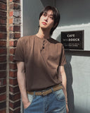 Basic henley neck muscle short sleeve tee