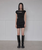 Asymmetrical Draped Strap Roll-Up Dress